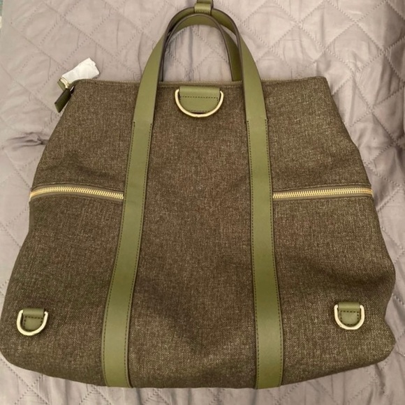Rare! NWOT Henri Bendel Lrg JetSetter Olive Tweed - Picture 2 of 11